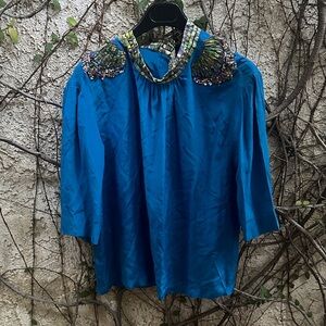 Dries Van Noten 100% Silk Blue Top
